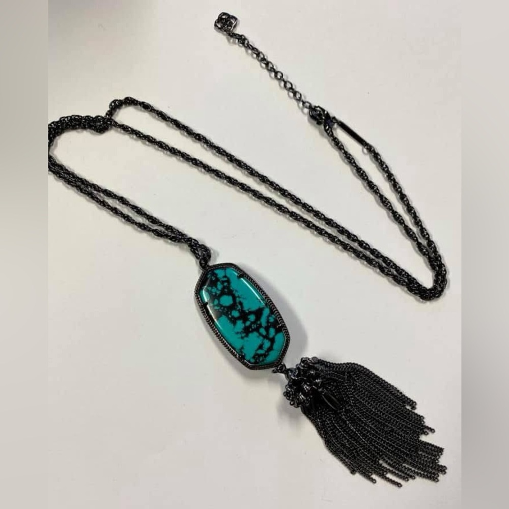 EUC Kendra Scott Gunmetal Variegated Teal Rayne Necklace